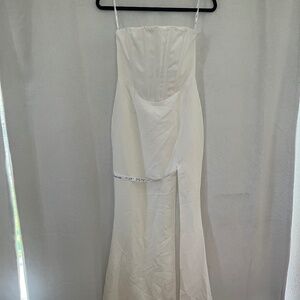 Club L London White Bandeau Corset Thigh Split Maxi Dress